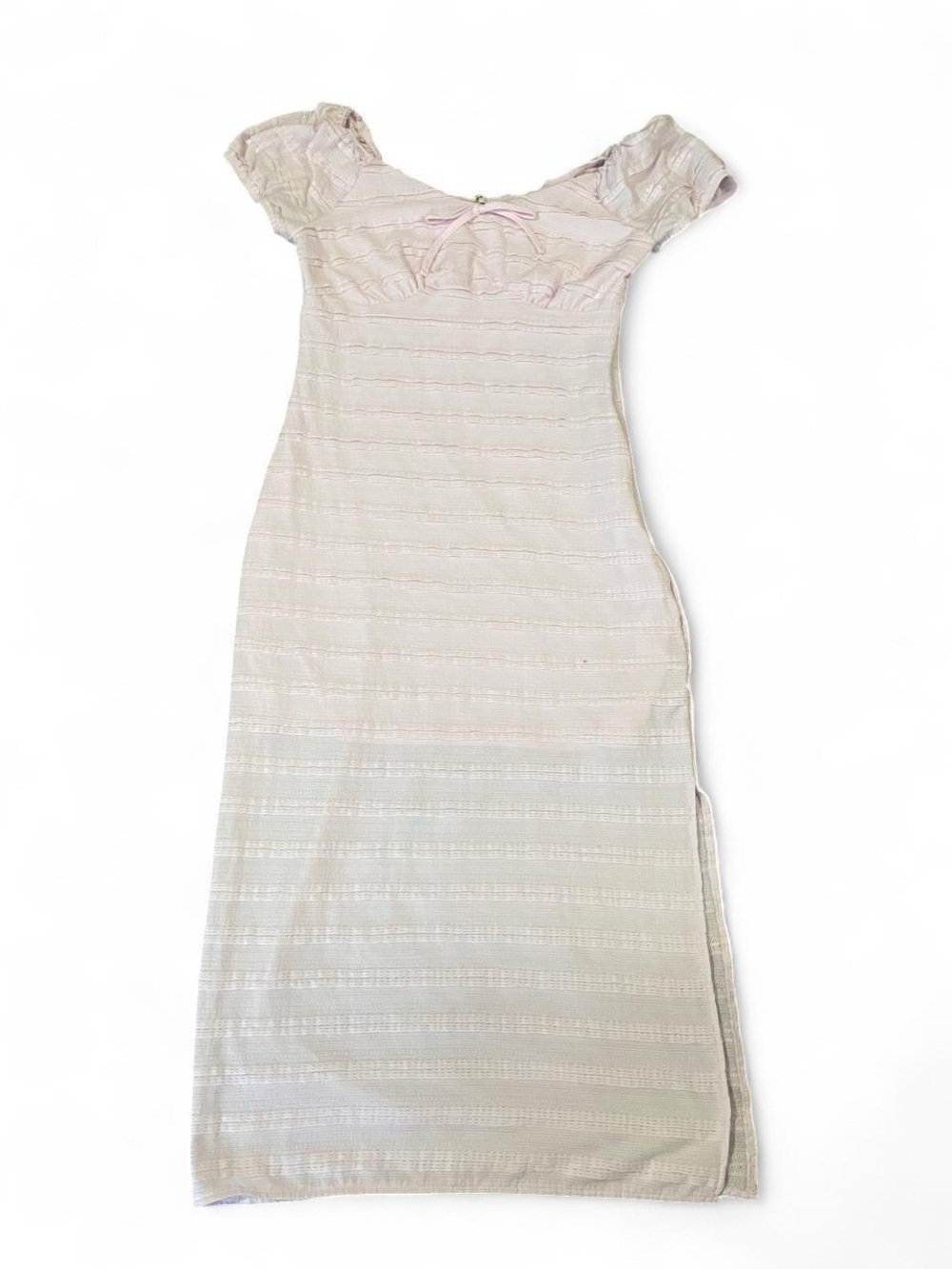 Light Pink Striped Maxi Dress with Cap Sleeves